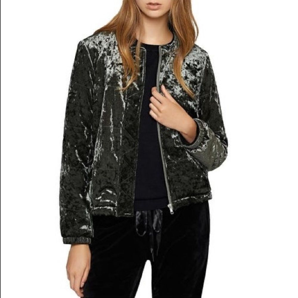 🌟 SANCTUARY Sage Green Crushed Velvet Bomber Jacket